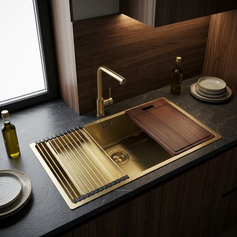 Pure.Sink Luxion Grote Gouden spoelbak 74x40 cm onderbouw, vlakinbouw en opbouw PLX7440-60